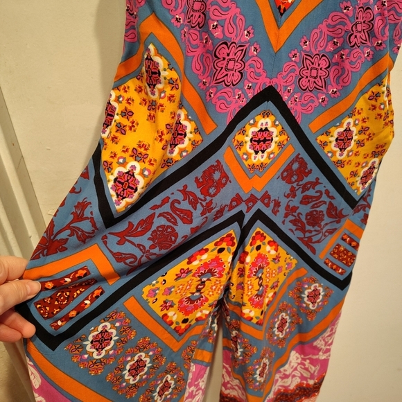 Free People Multicolor Maritzah Wide Leg One Piece Jumpsuit Sz 2 Boho Hippie - Picture 4 of 7